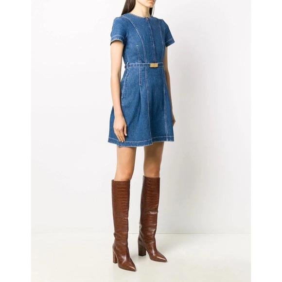 Tory Burch Nadia Denim Mini Dress Zip Belted Womens Size 2 - Picture 1 of 12